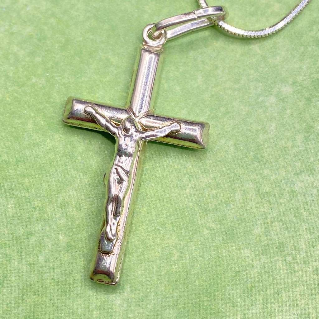 .925 Italy Silver Crucifix Necklace On Chain Unisex Christian Religious Jesus